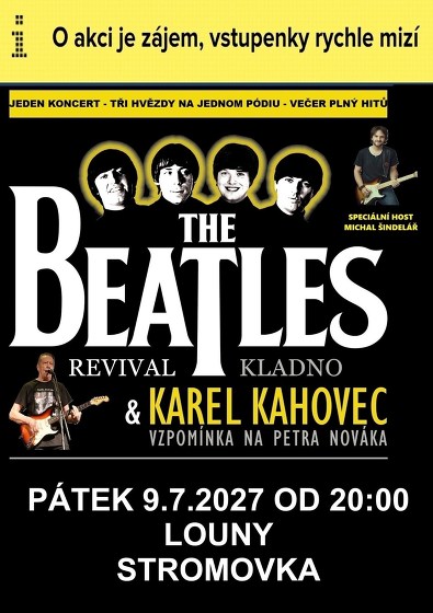 Plakát události 3 hvězdy na jednom podiu - K. Kahovec, Beatles, M. Šindelář