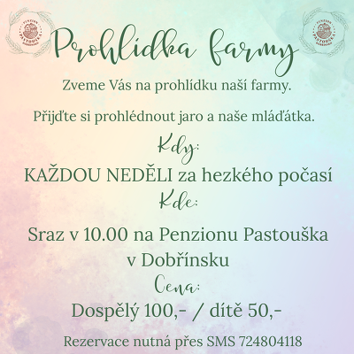 Plakát události Prohlídky farmy Penzion Pastouška