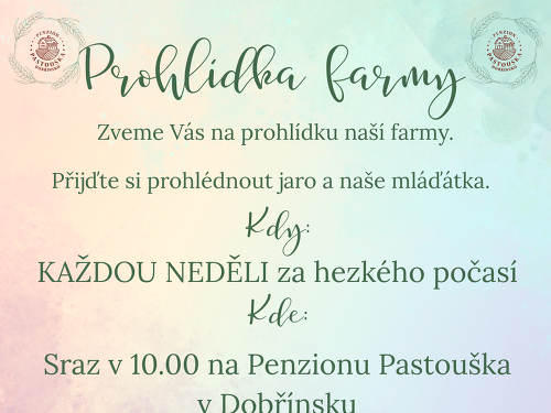 Plakát události Prohlídky farmy Penzion Pastouška