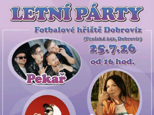 Plakát události Letní Párty v Dobrovízi s Annou K. a Kapitánem Demo