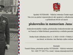 Spolek VETERANS zve v Třebíči na odhalení pamětní desky plk. in memoriam Janu Bartejsovi Spolek VETERANS zve v Třebíči na odhalení pamětní desky plk. in memoriam Janu Bartejsovi