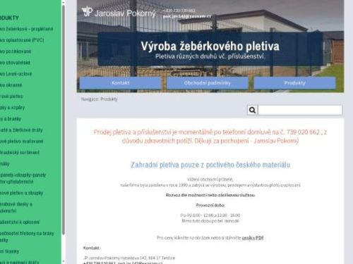 Jaroslav Pokorný - Výroba pletiva, stavby plotů