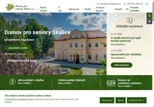 Webové stránky Domov pro seniory Skalice, příspěvková organizace, Skalice
