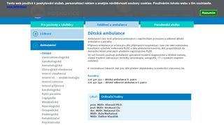 Zobrazit webové stránky Dětská ambulance - prim. MUDr. Klimovič Ph.D. prof. MUDr. Hrstková CSc. doc. MUDr. Nečasová CSc. MUDr. Rula Machačová MUDr. Dalibor Klusáček