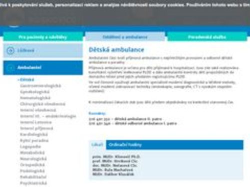 Dětská ambulance - prim. MUDr. Klimovič Ph.D. prof. MUDr. Hrstková CSc. doc. MUDr. Nečasová CSc. MUDr. Rula Machačová MUDr. Dalibor Klusáček