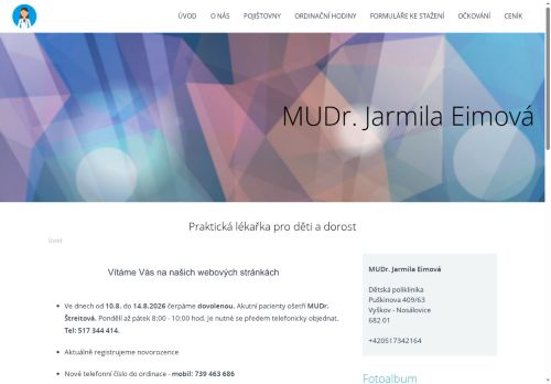 Zobrazit webové stránky Praktický lékař pro děti a dorost - MUDr. Jarmila Eimová