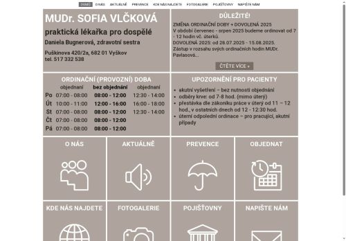 Zobrazit webové stránky Praktický lékař - MUDr. Sofia Vlčková