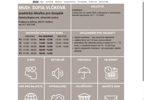 Zobrazit webové stránky Praktický lékař - MUDr. Sofia Vlčková