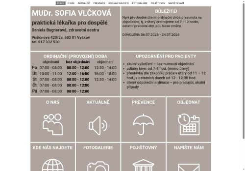 Zobrazit webové stránky Praktický lékař - MUDr. Sofia Vlčková