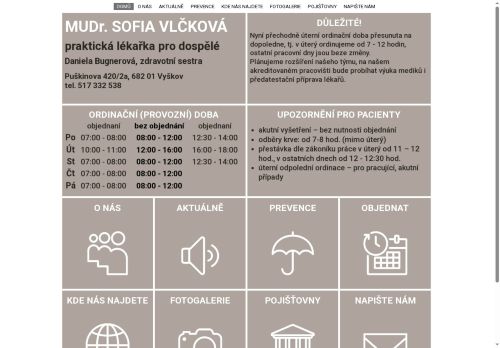 Zobrazit webové stránky Praktický lékař - MUDr. Sofia Vlčková