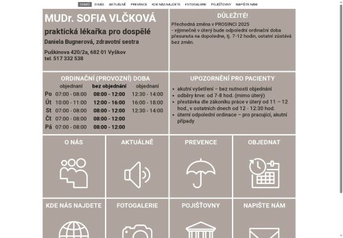 Zobrazit webové stránky Praktický lékař - MUDr. Sofia Vlčková