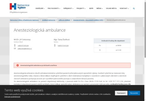 Zobrazit webové stránky Anesteziologická ambulance - MUDr. Jiří Cetkovský