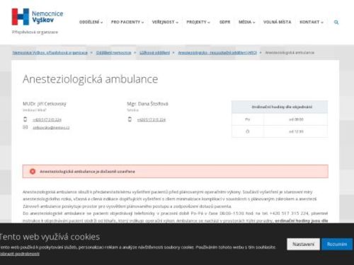 Anesteziologická ambulance - MUDr. Jiří Cetkovský