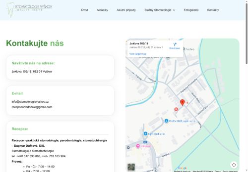 Zobrazit webové stránky Stomatologie Vyškov - MUDr. Hana Bělohlávková, MDDr. Denisa Francová, MUDr. Bohdana Jelečková, MUDr. et MUDr. Richard Pink, PhD., Dagmar Gottvaldová, DiS.