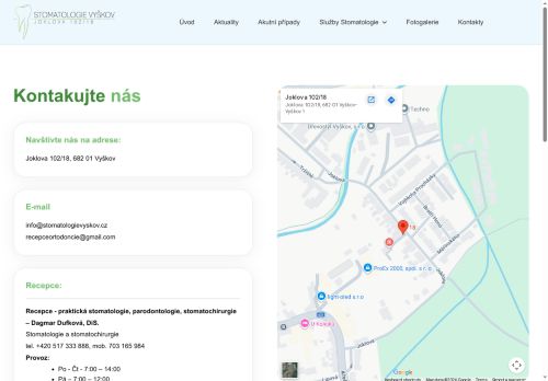 Zobrazit webové stránky Stomatologie Vyškov - MUDr. Hana Bělohlávková, MDDr. Denisa Francová, MUDr. Bohdana Jelečková, MUDr. et MUDr. Richard Pink, PhD., Dagmar Gottvaldová, DiS.