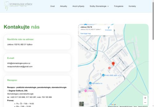 Zobrazit webové stránky Stomatologie Vyškov - MUDr. Hana Bělohlávková, MDDr. Denisa Francová, MUDr. Bohdana Jelečková, MUDr. et MUDr. Richard Pink, PhD., Dagmar Gottvaldová, DiS.