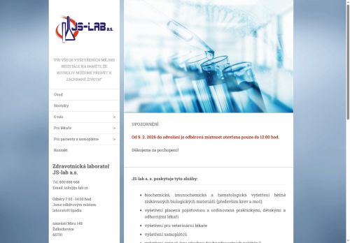Zobrazit webové stránky Zdravotnická laboratoř JS-lab a.s.