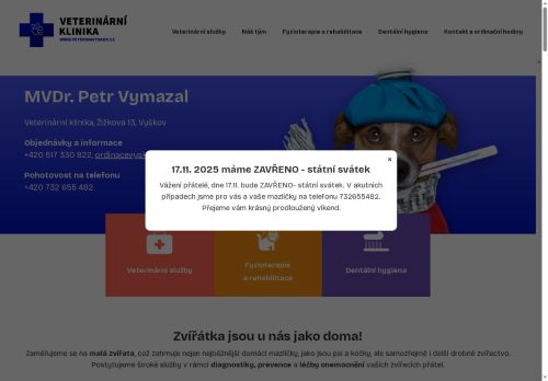 Zobrazit webové stránky Veterinární ordinace a pohotovost - MVDr. Petr Vymazal, MVDr. Barbora Alturbanová, MVDr. Aneta Křesalová, MVDr. Michal Pavlík, MVDr. Anna Vránová