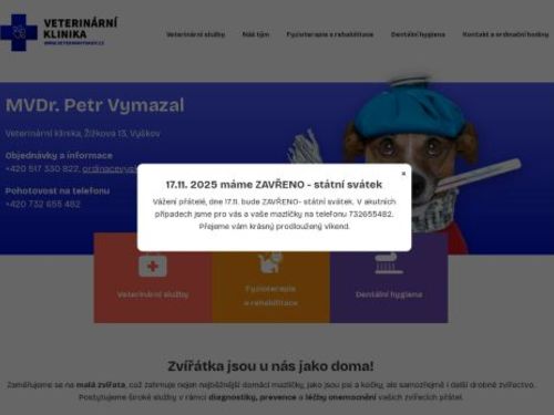Veterinární ordinace a pohotovost - MVDr. Petr Vymazal, MVDr. Barbora Alturbanová, MVDr. Aneta Křesalová, MVDr. Michal Pavlík, MVDr. Anna Vránová