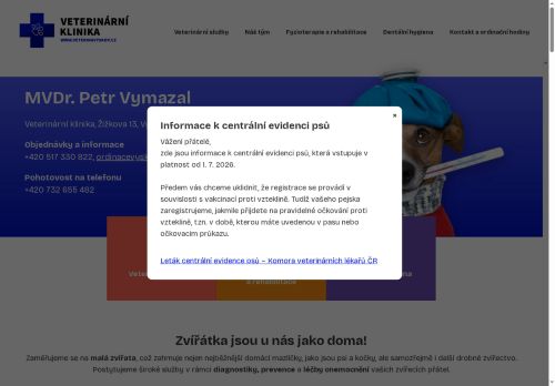 Zobrazit webové stránky Veterinární ordinace a pohotovost - MVDr. Petr Vymazal, MVDr. Barbora Alturbanová, MVDr. Aneta Křesalová, MVDr. Michal Pavlík, MVDr. Anna Vránová