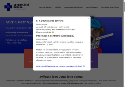 Zobrazit webové stránky Veterinární ordinace a pohotovost - MVDr. Petr Vymazal, MVDr. Barbora Alturbanová, MVDr. Aneta Křesalová, MVDr. Michal Pavlík, MVDr. Anna Vránová