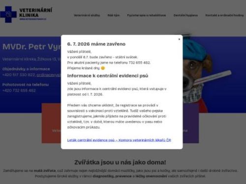 Veterinární ordinace a pohotovost - MVDr. Petr Vymazal, MVDr. Barbora Alturbanová, MVDr. Aneta Křesalová, MVDr. Michal Pavlík, MVDr. Anna Vránová
