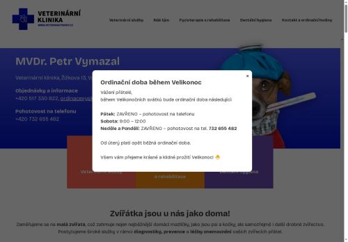 Zobrazit webové stránky Veterinární ordinace a pohotovost - MVDr. Petr Vymazal, MVDr. Barbora Alturbanová, MVDr. Aneta Křesalová, MVDr. Michal Pavlík, MVDr. Anna Vránová