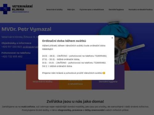 Veterinární ordinace a pohotovost - MVDr. Petr Vymazal, MVDr. Barbora Alturbanová, MVDr. Aneta Křesalová, MVDr. Michal Pavlík, MVDr. Anna Vránová