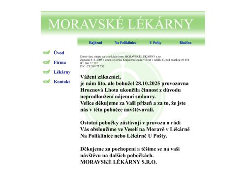 Zobrazit webové stránky Moravské lékárny, výdejna Blučina