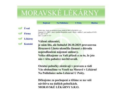 Moravské lékárny, výdejna Blučina