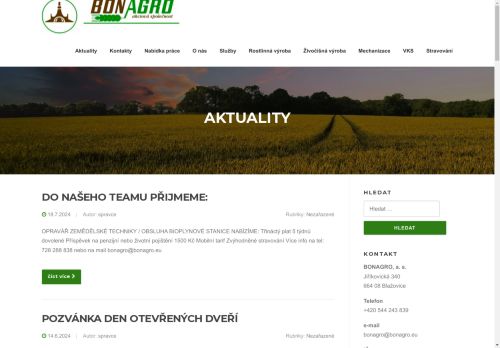 Webové stránky BONAGRO, a.s., Šlapanice