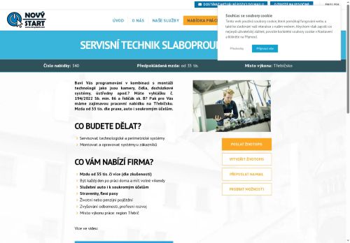 Webové stránky Nový start, personální agentura s.r.o., Třebíč