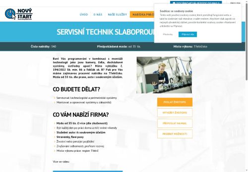 Webové stránky Nový start, personální agentura s.r.o., Třebíč