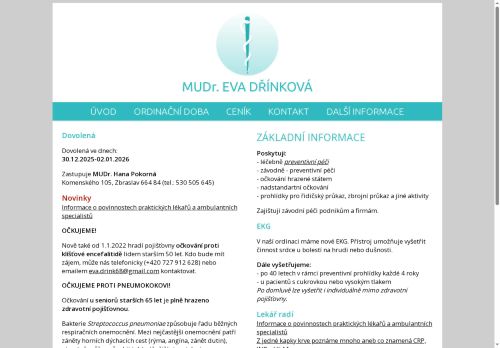 Zobrazit webové stránky Praktický lékař pro dospělé - MUDr. Eva Dřínková