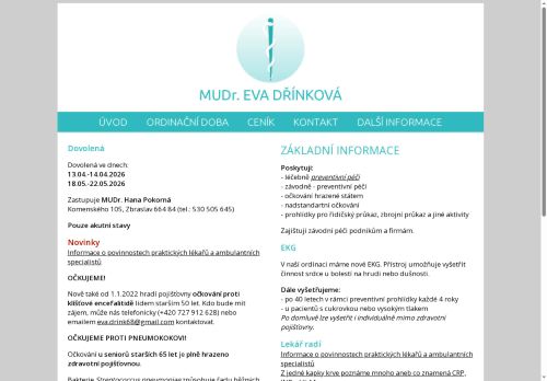 Zobrazit webové stránky Praktický lékař pro dospělé - MUDr. Eva Dřínková