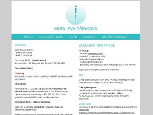 Praktický lékař pro dospělé - MUDr. Eva Dřínková