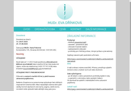 Zobrazit webové stránky Praktický lékař pro dospělé - MUDr. Eva Dřínková