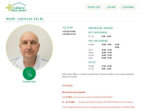 Praktický lékař - MUDr. Ladislav Kelbl, MUDr. Petra Šístková