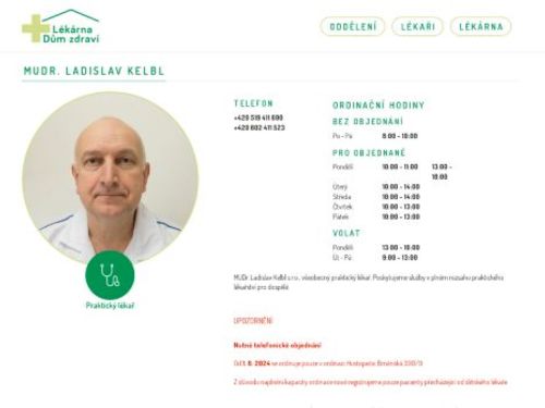 Praktický lékař - MUDr. Ladislav Kelbl, MUDr. Petra Šístková