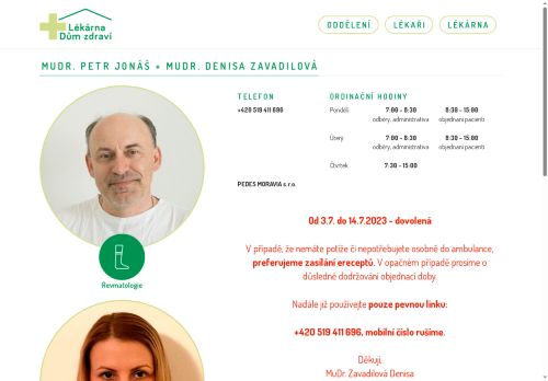 Zobrazit webové stránky Revmatologická ambulance - MUDr. Petr Jonáš, MUDr. Denisa Zavadilová