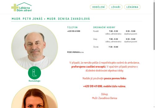 Zobrazit webové stránky Revmatologická ambulance - MUDr. Petr Jonáš, MUDr. Denisa Zavadilová