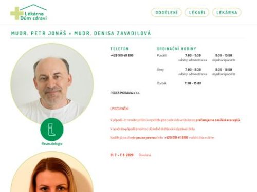 Revmatologická ambulance - MUDr. Petr Jonáš, MUDr. Denisa Zavadilová