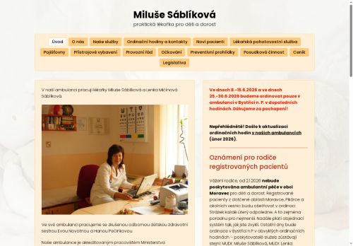Zobrazit webové stránky Pediatrie - MUDr. Ján Kozár, MUDr. Lenka Mičínová Sábliková