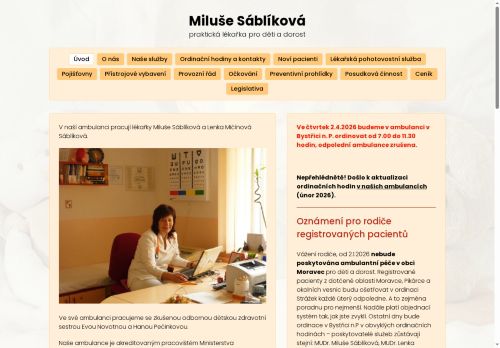 Zobrazit webové stránky Pediatrie - MUDr. Ján Kozár, MUDr. Lenka Mičínová Sábliková