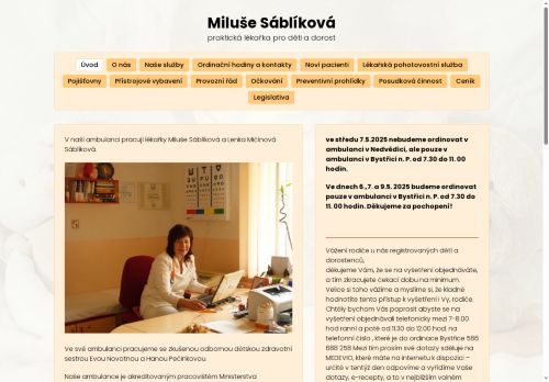 Zobrazit webové stránky Pediatrie - MUDr. Ján Kozár, MUDr. Lenka Mičínová Sábliková