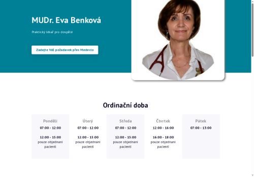 Zobrazit webové stránky Praktický lékař pro dospělé - MUDr. Eva Benková, MUDr. Michaela Činátlová