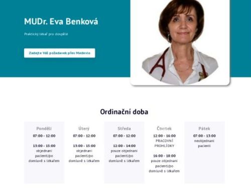 Praktický lékař pro dospělé - MUDr. Eva Benková, MUDr. Michaela Činátlová