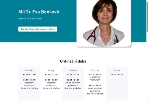 Zobrazit webové stránky Praktický lékař pro dospělé - MUDr. Eva Benková, MUDr. Michaela Činátlová