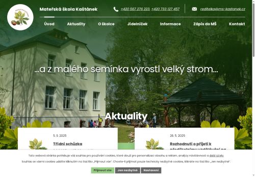 Webové stránky Mateřská škola KAŠTÁNEK, Rantířov, příspěvková organizace, Rantířov