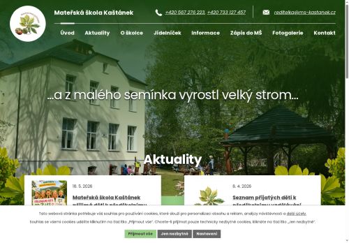 Webové stránky Mateřská škola Kaštánek, Rantířov, příspěvková organizace, Rantířov